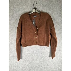 LULUS‎ SWEATER WOMEN XS BROWN CROPPED BUTTON FRONT STRETCH CLASSIC PREPPY
